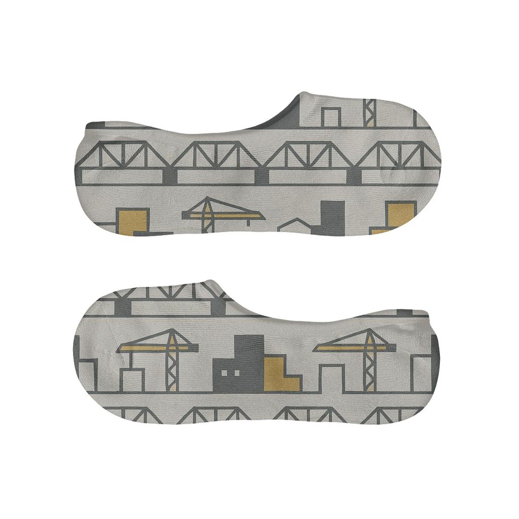 Concrete Gray City Wrap Pattern With Civil Engineer Silhouettes soft cotton no-show socks