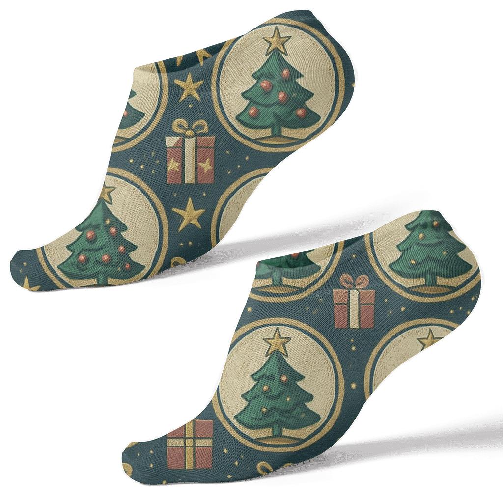 Vintage Poster Collage With Christmas Tree Medallions trendy patterned ankle socks