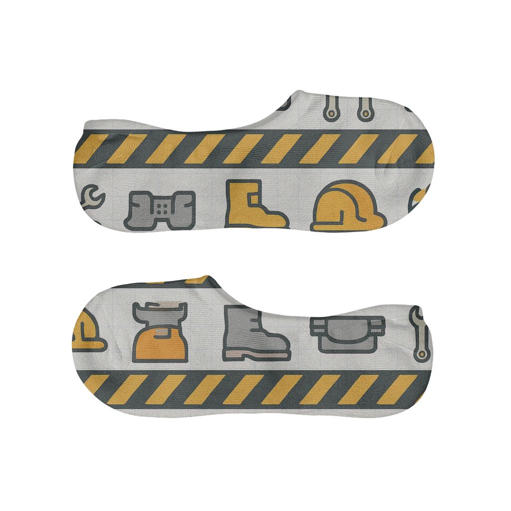 Architectural Tape Bands With Construction Worker Icons anti-slip no-show socks