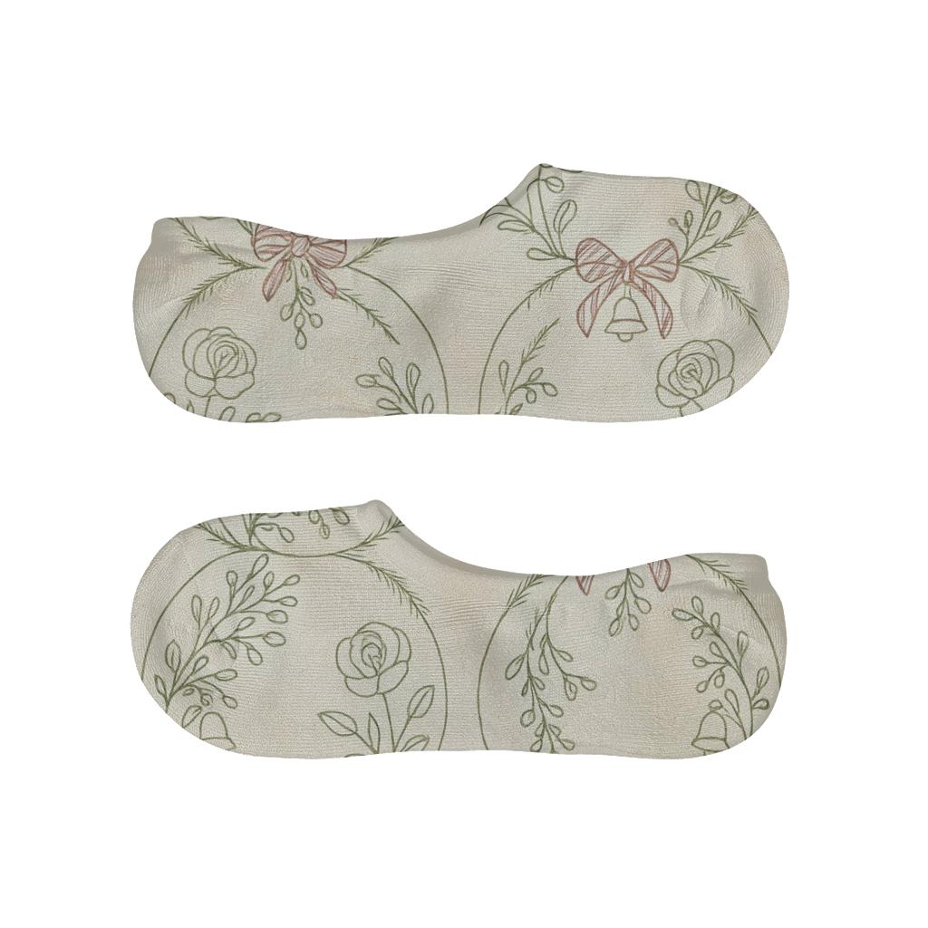 Ivory Mistletoe Rose Linework Lattice On Warm White Background soft cotton no-show socks