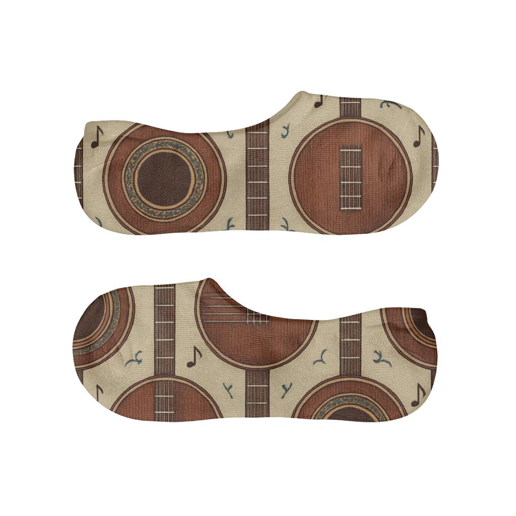 Botanical Study With Guitar Roscette Grid designer print no-show socks