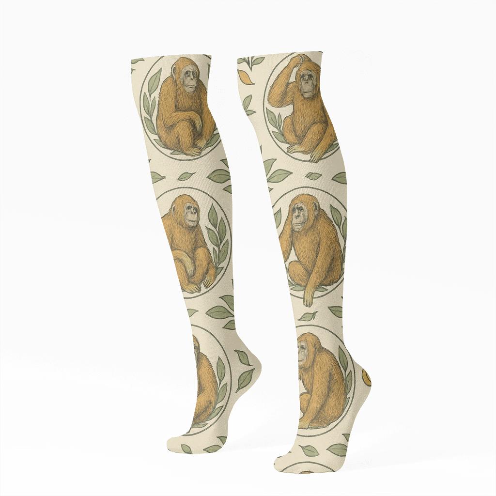 Vintage Poster Orangutan Tiles With Ape trendy patterned knee-high socks