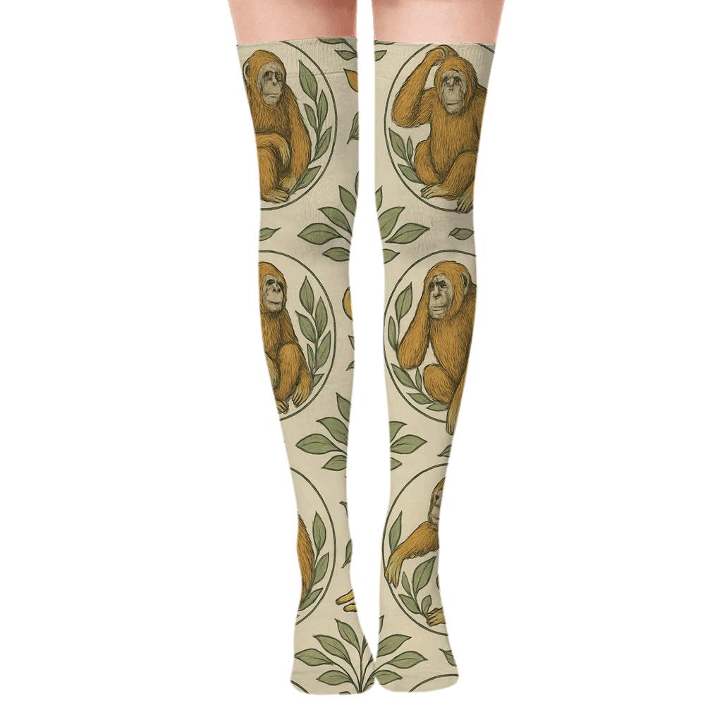 Vintage Poster Orangutan Tiles With Ape comfortable cotton over-the-knee socks