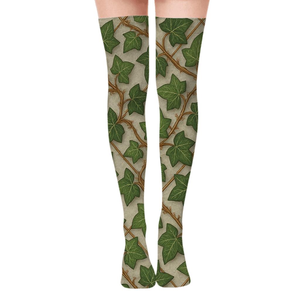 Ivy Rootlet Trellis Bands On Stone Gray trendy patterned over-the-knee socks