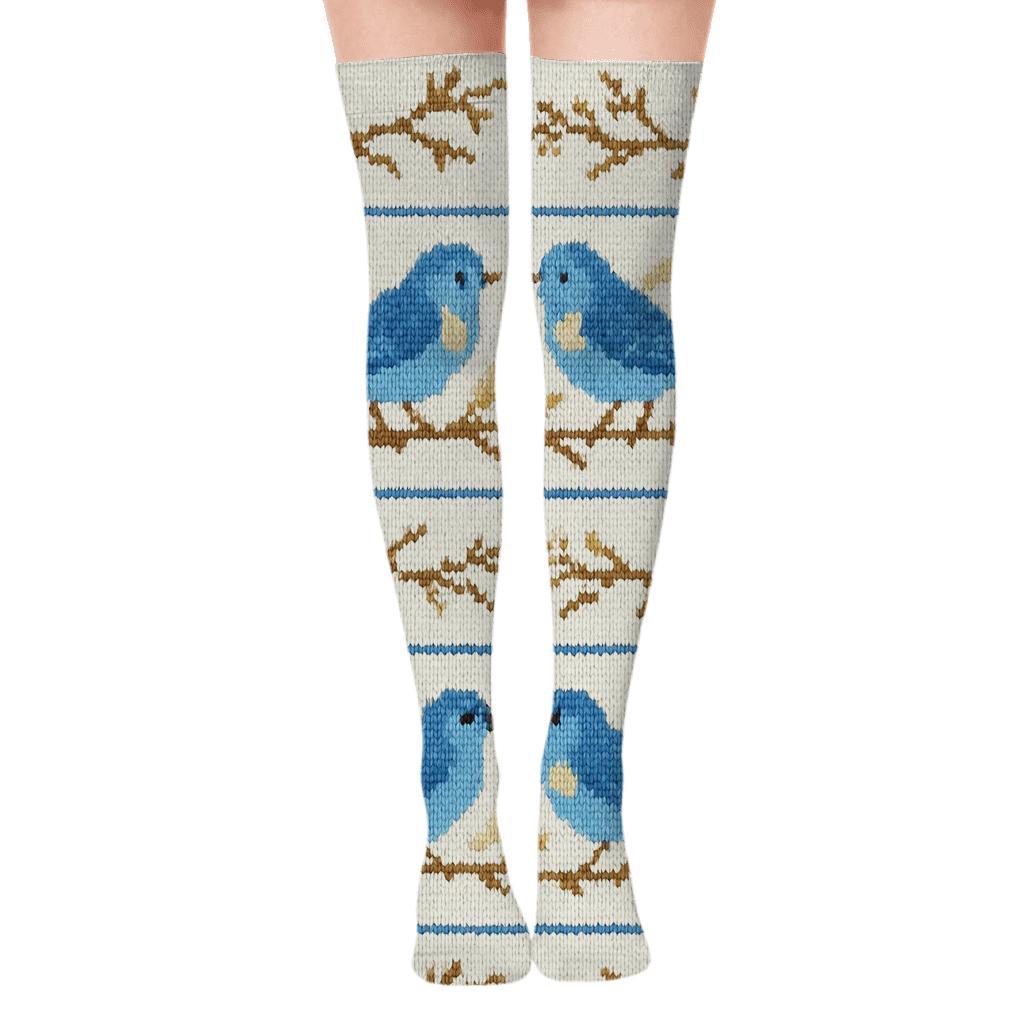 Songbird Lullaby Bird Pattern Bands premium cozy over-the-knee socks