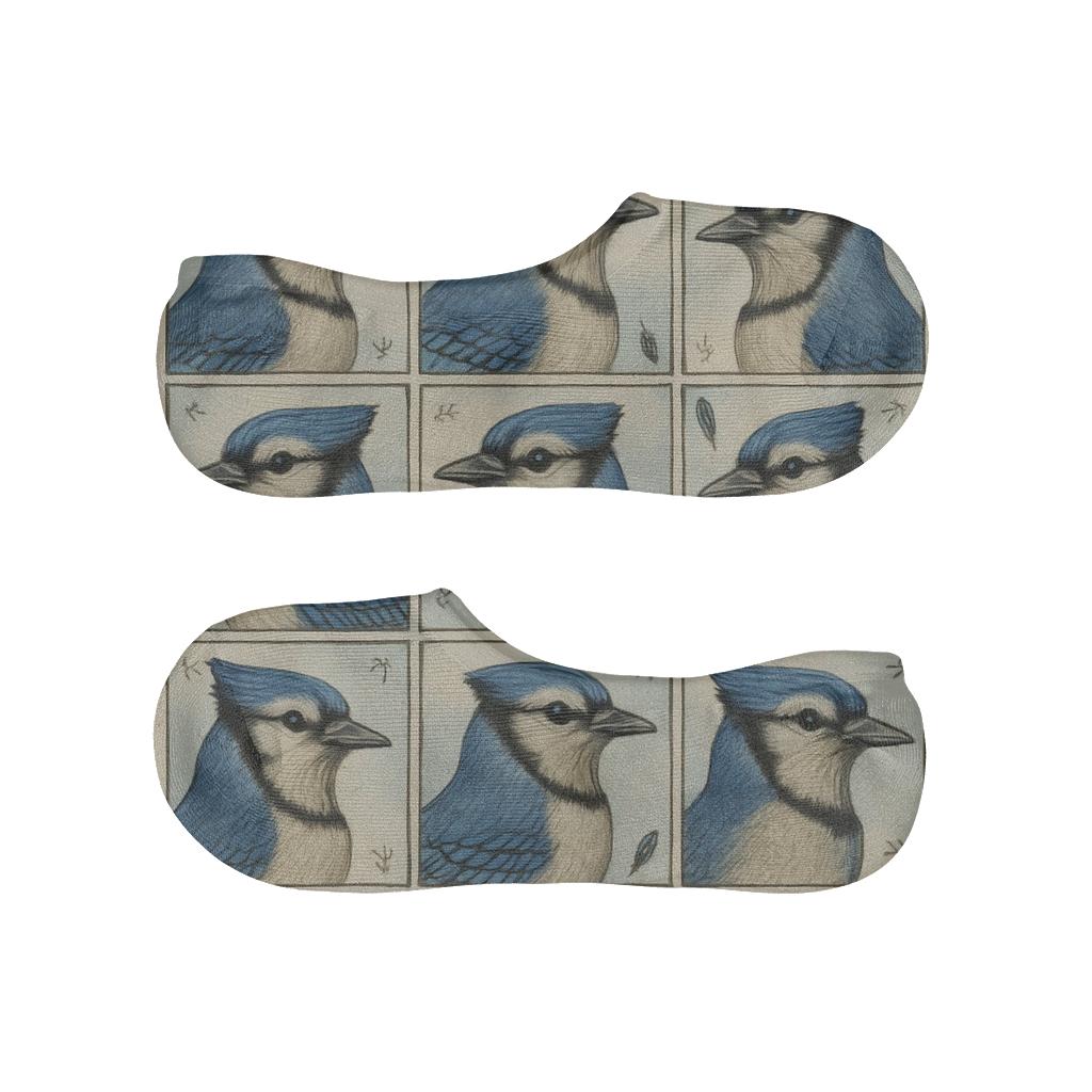 Vintage Field Guide Blue Jay Portrait Tiles On Pale Sky Blue Background anti-slip no-show socks