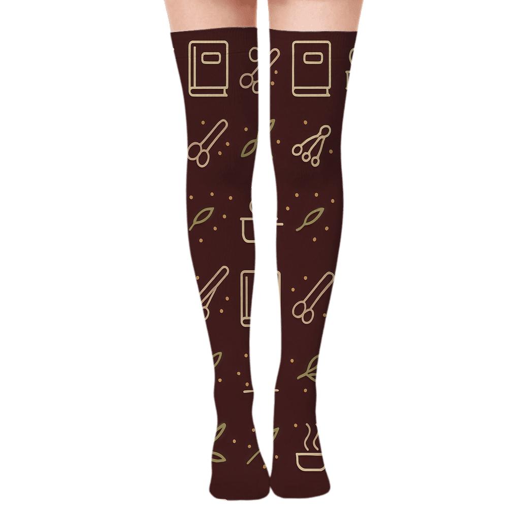 Cook Recipe Book Band Pattern premium cozy over-the-knee socks