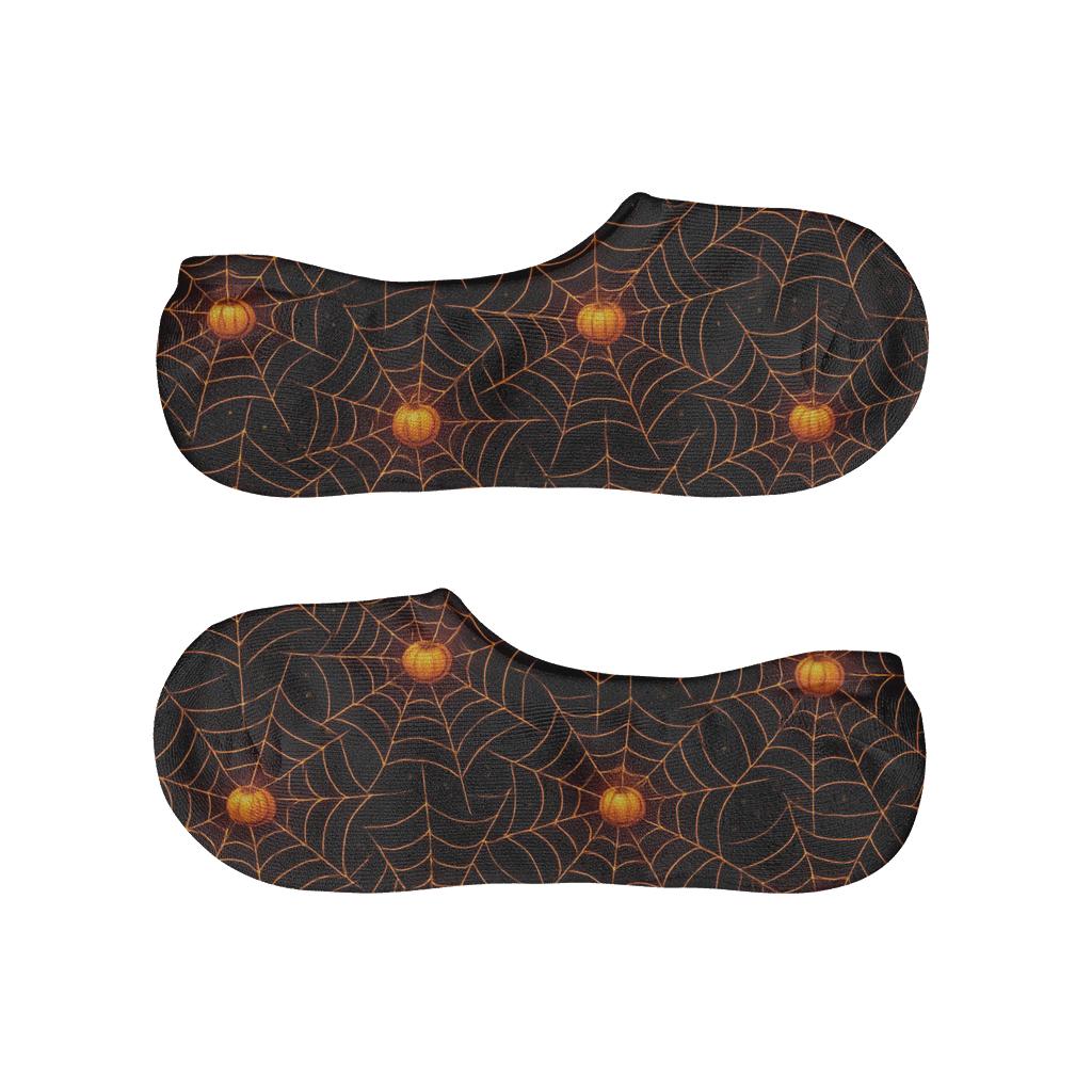 Orange Spider Web Overlay With Pumpkin Nodes On Black Background soft cotton no-show socks