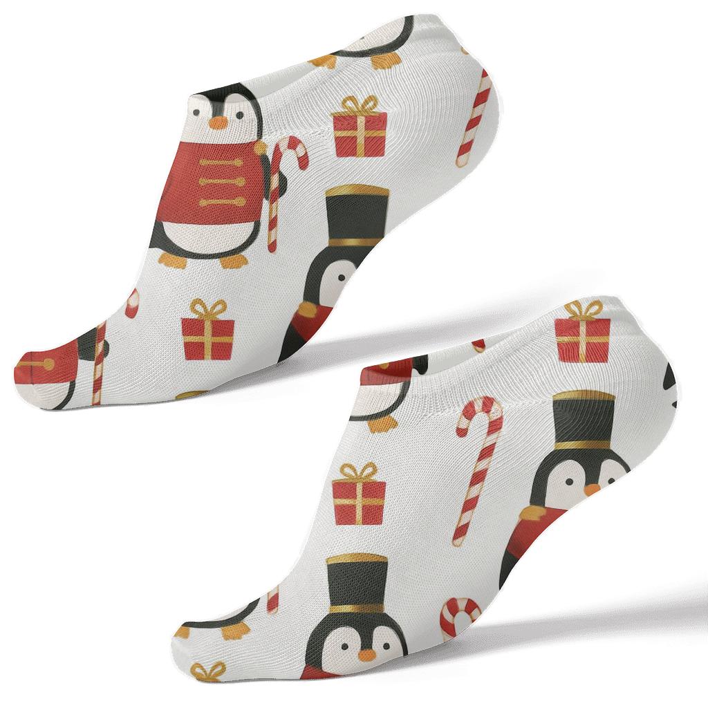 Nutcracker Penguin March Stripe On White Background premium sports ankle socks
