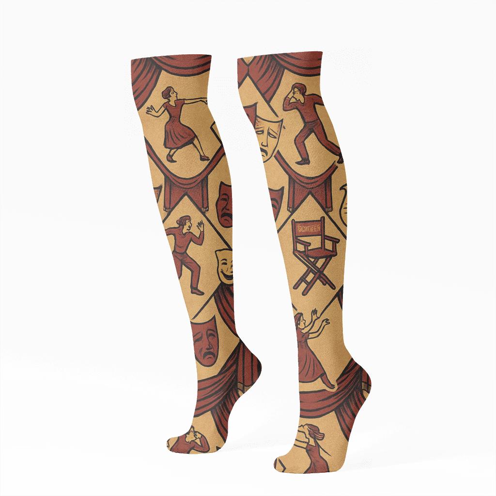 Curtain Lattice Actor Parade unique graphic knee-high socks