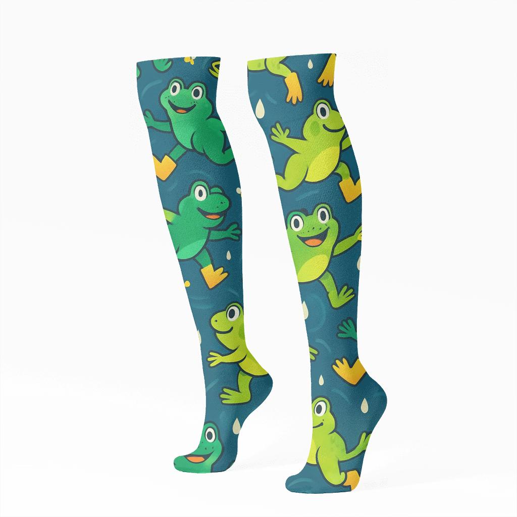 Pond Parade Frog Repeat Tiles custom knee-high socks