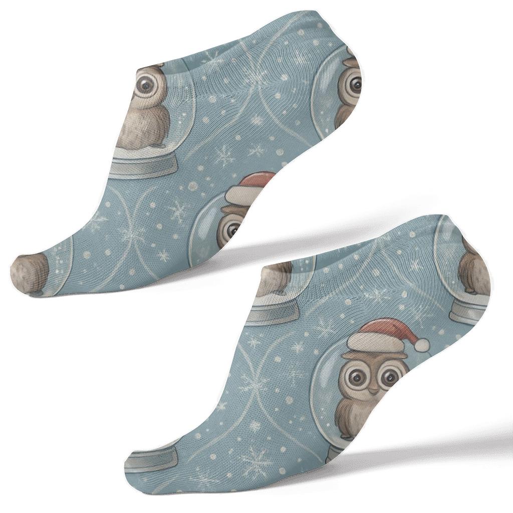 Snow Globe Owl Lattice On Icy Blue Background soft everyday ankle socks
