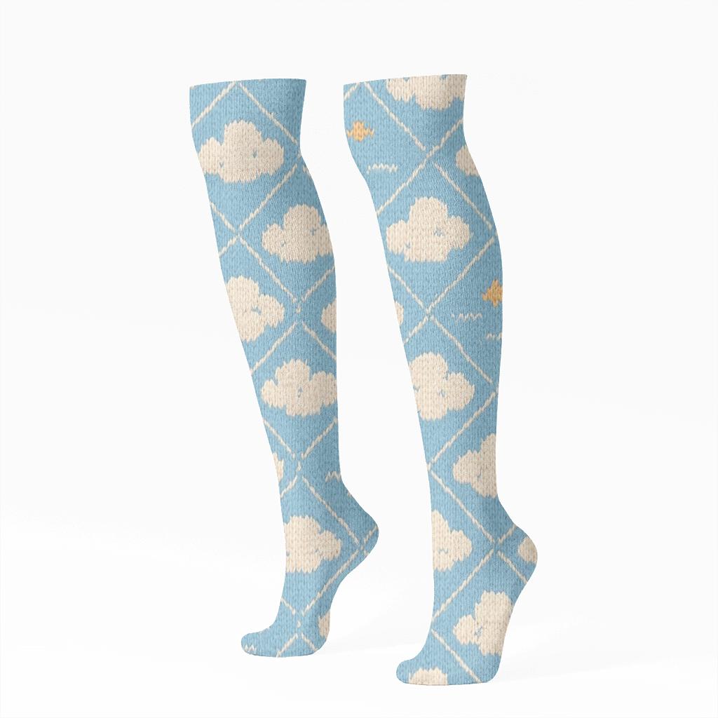 Clouds-Woven Cirrus Knit Illusion stylish athletic knee-high socks