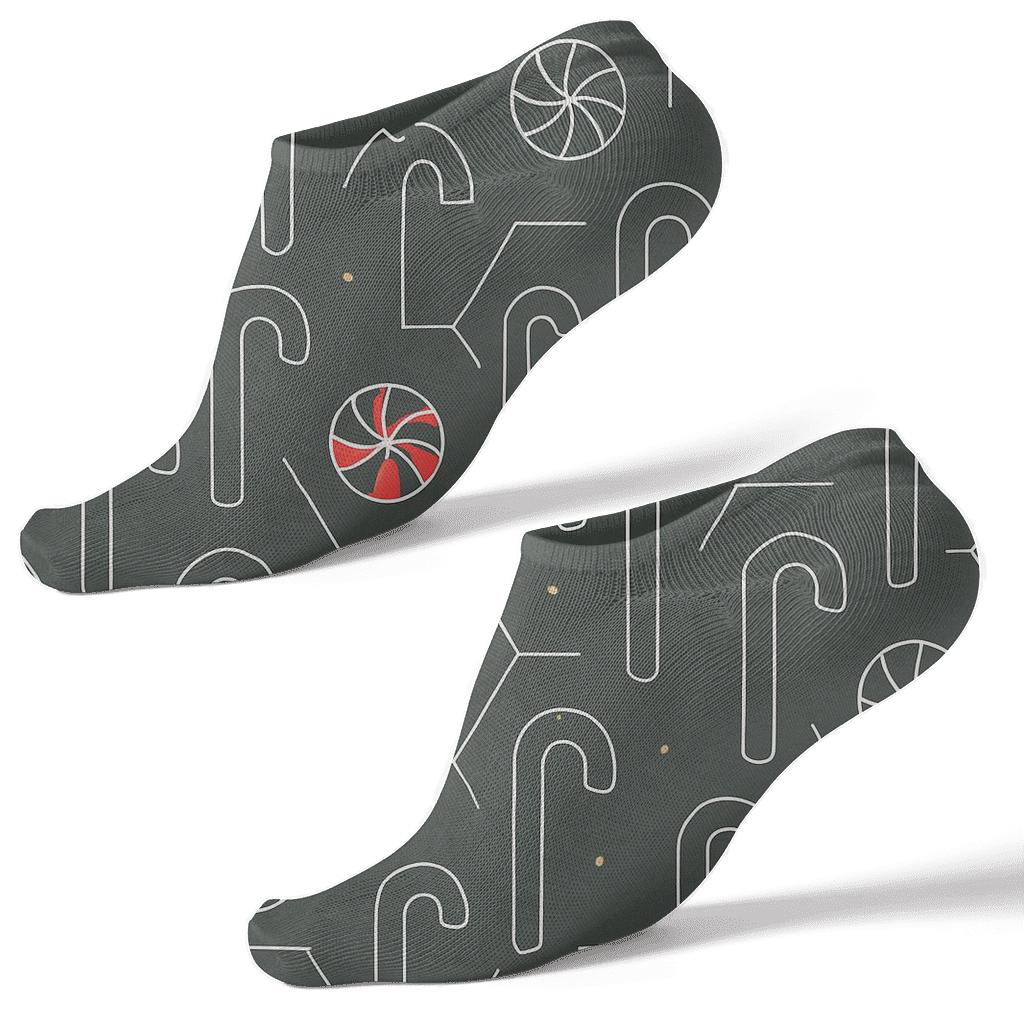 Minimalist Candy Canes Linework On Charcoal designer print ankle socks