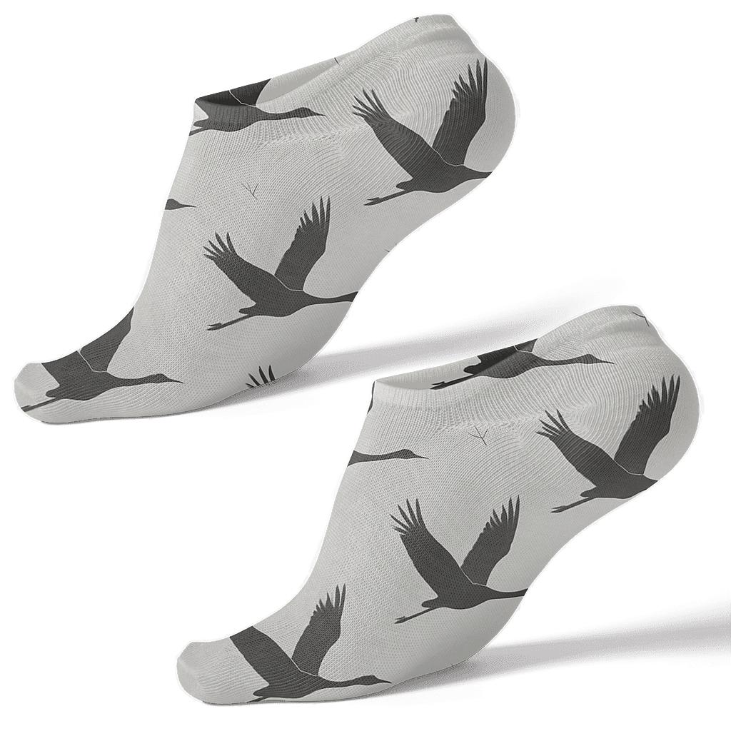 Crane Flight Silhouette Array On Mist Gray Background personalized ankle socks