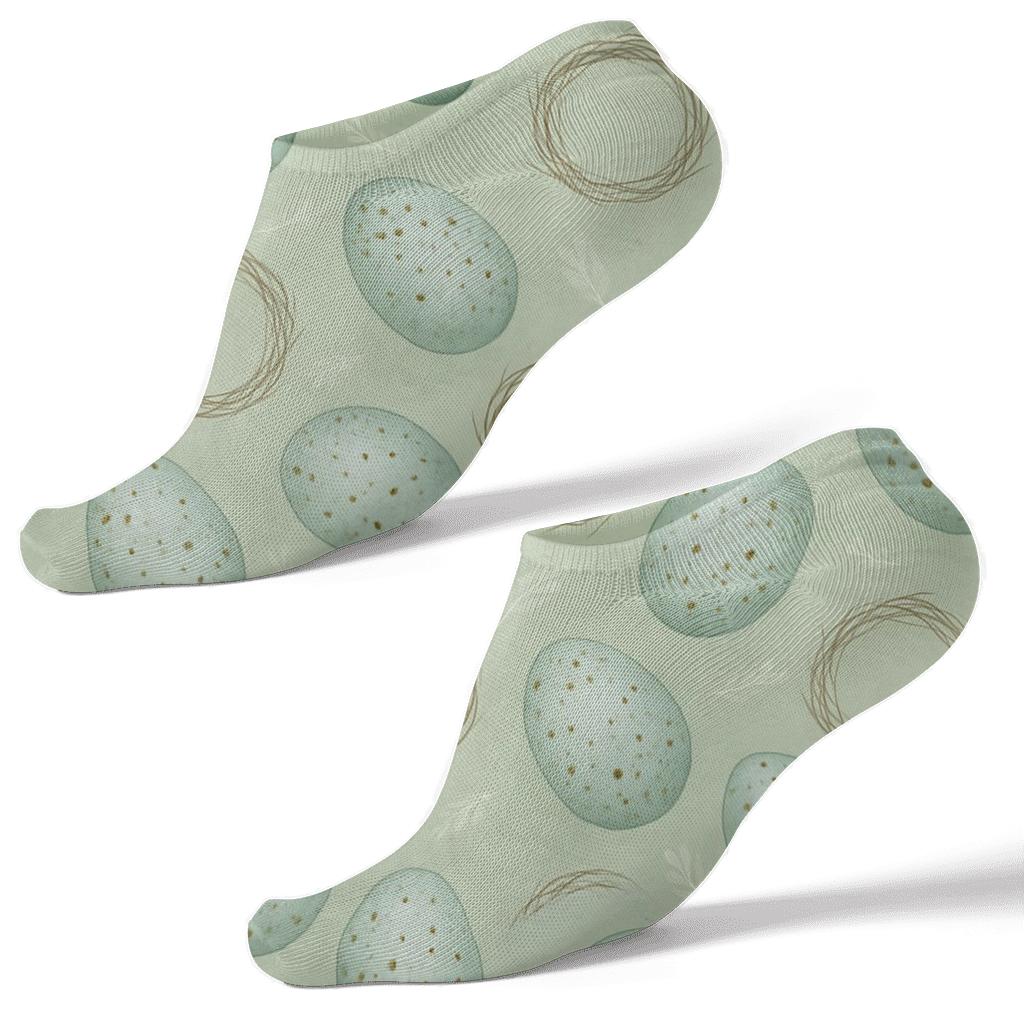 Robin Egg Scatter With Nest Rings On Soft Sage Background stylish athletic ankle socks