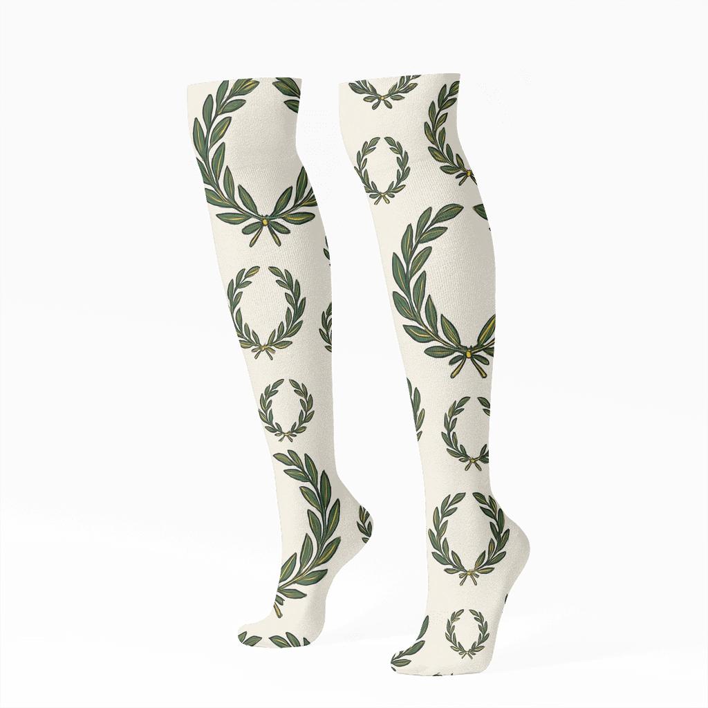 Nested Laurel Medallions With Wreath Accents unique graphic knee-high socks