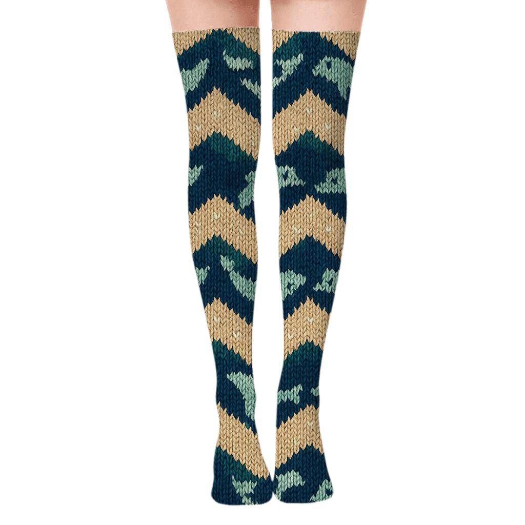 Knitted Illusion Dolphin Tail Chevron soft everyday over-the-knee socks