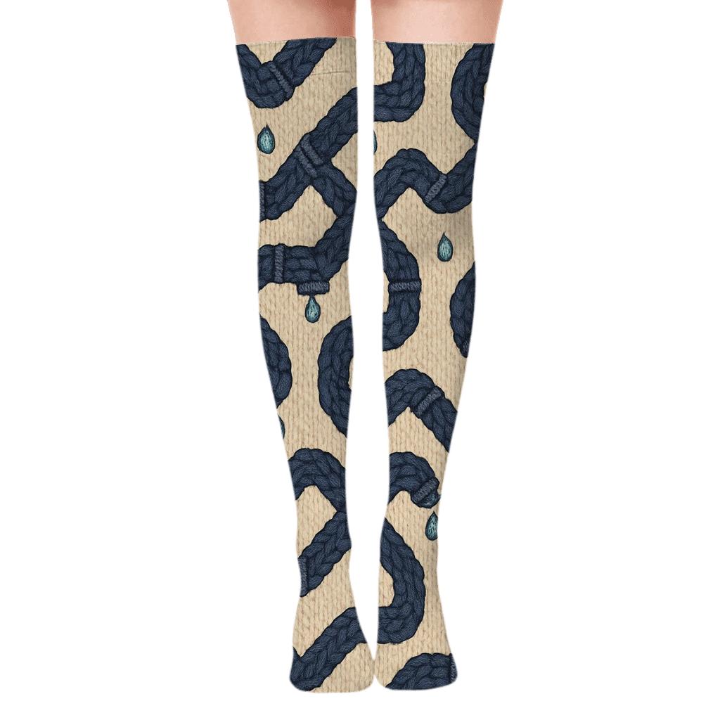 Knitted Plumber Pipe Lattice unique graphic over-the-knee socks
