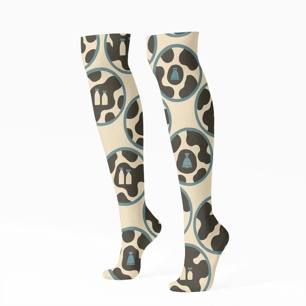 Retro Dairy Label Spot Medallions custom knee-high socks