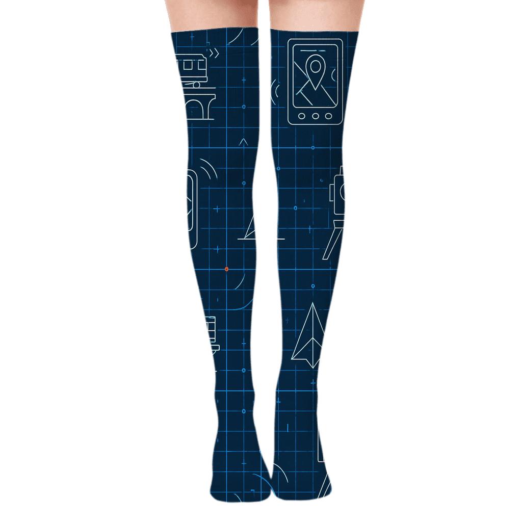 Blueprint Grid With Surveyor Instruments personalized over-the-knee socks
