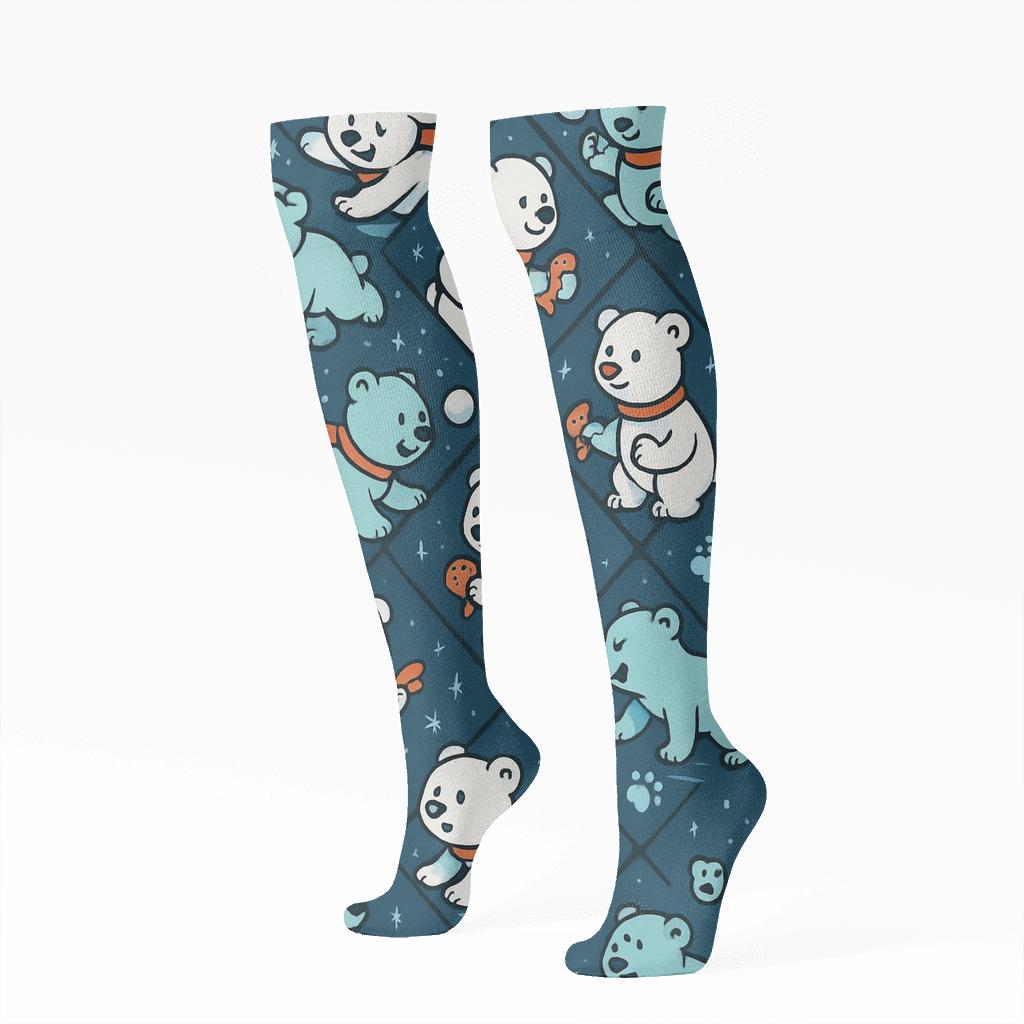 Snow Party Tiles, Polar Bear Edition custom knee-high socks