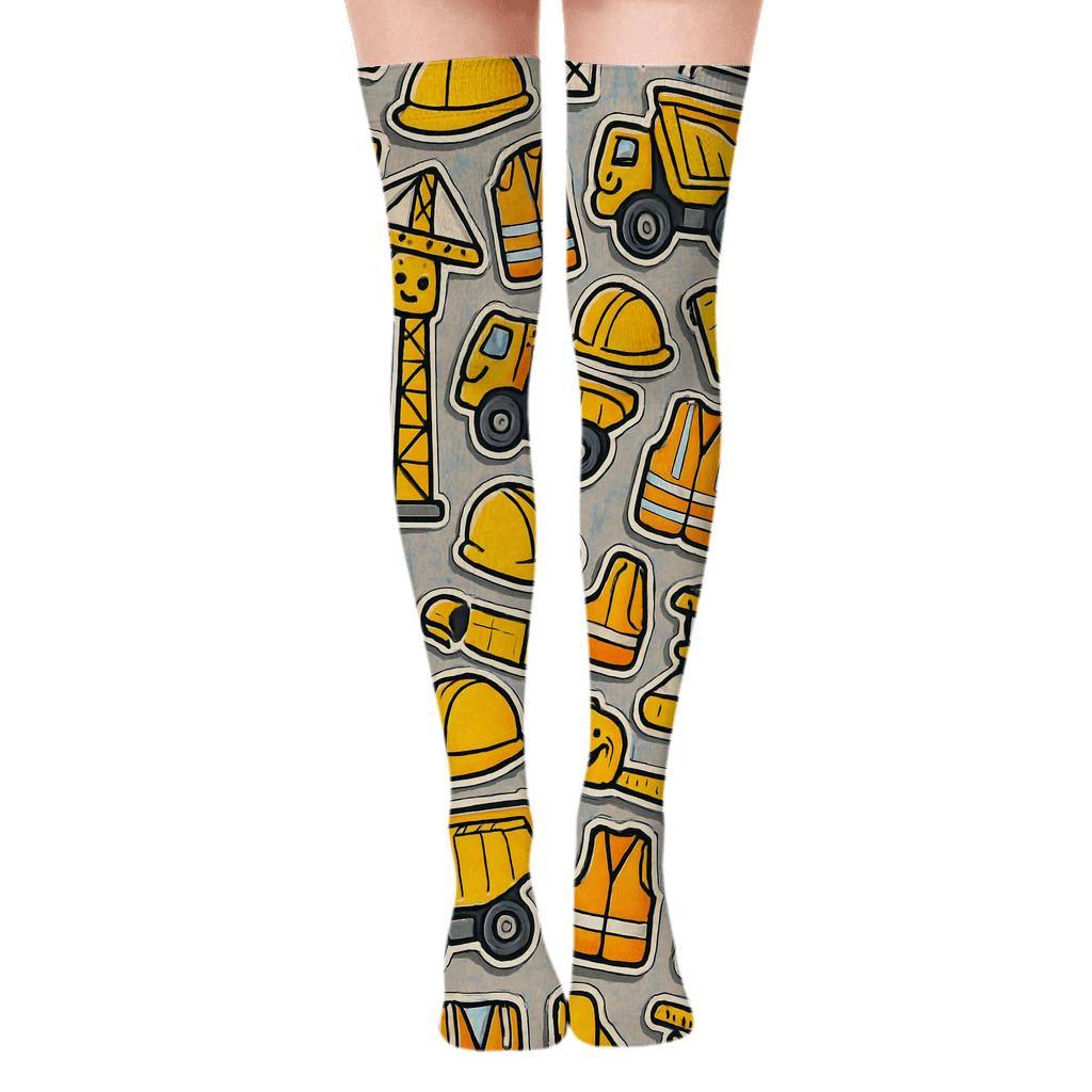 Civil Engineer Crane Carnival Tessellation unique graphic over-the-knee socks