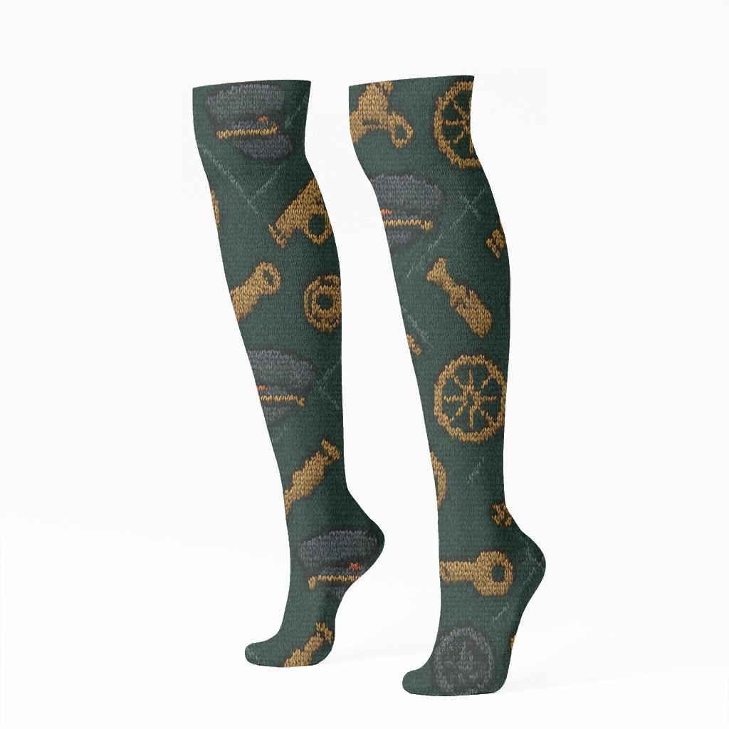 Knitted Rhythm Train Conductor Lattice trendy patterned knee-high socks