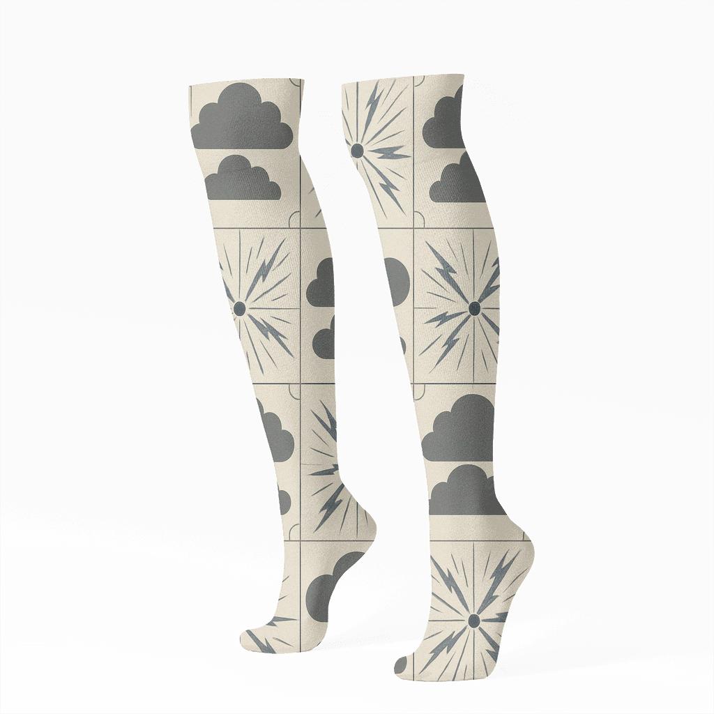 Vintage Voltage Poster Tiles unique graphic knee-high socks
