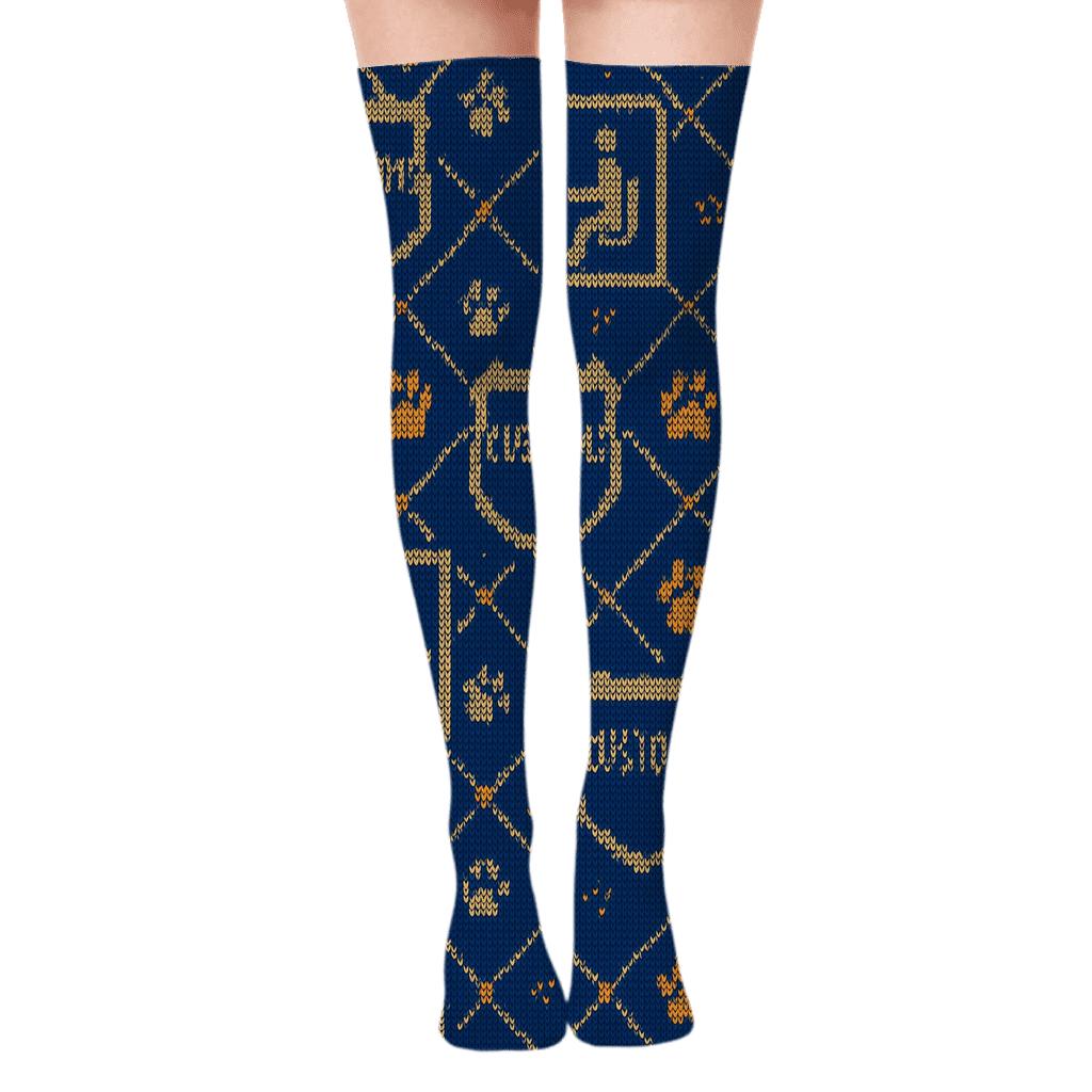 Customs Officer Badge Lattice On Cobalt Field unique graphic over-the-knee socks