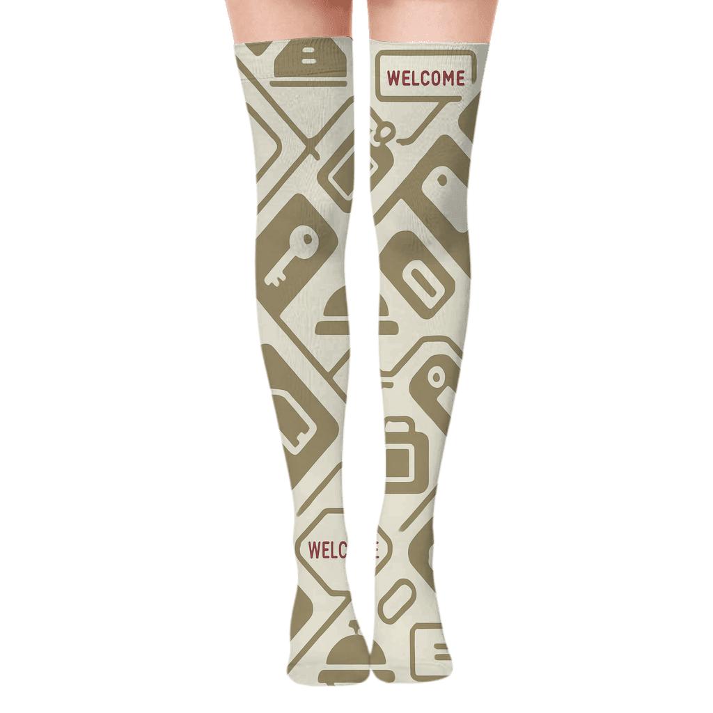 Hotel Receptionist Key Card Tessellation trendy patterned over-the-knee socks