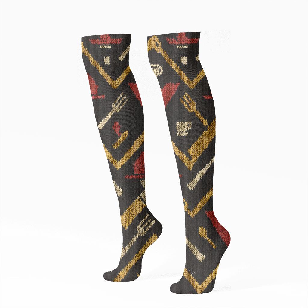 Waiter Tray Chevron Knit Illusion trendy patterned knee-high socks