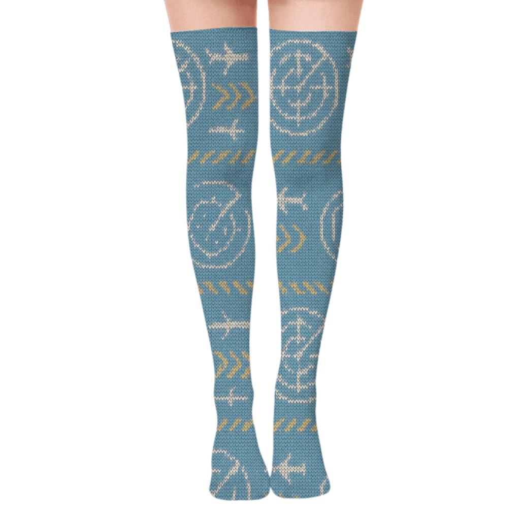 Knitted Radar Waves With Air Traffic Controller Icons soft everyday over-the-knee socks