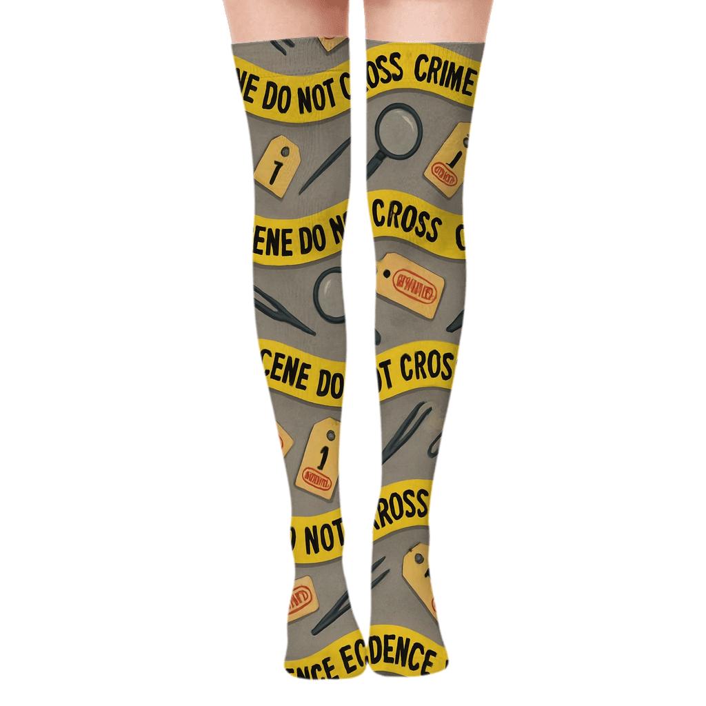 Crime Scene Investigator Tape Wave Tiling stylish fashion over-the-knee socks