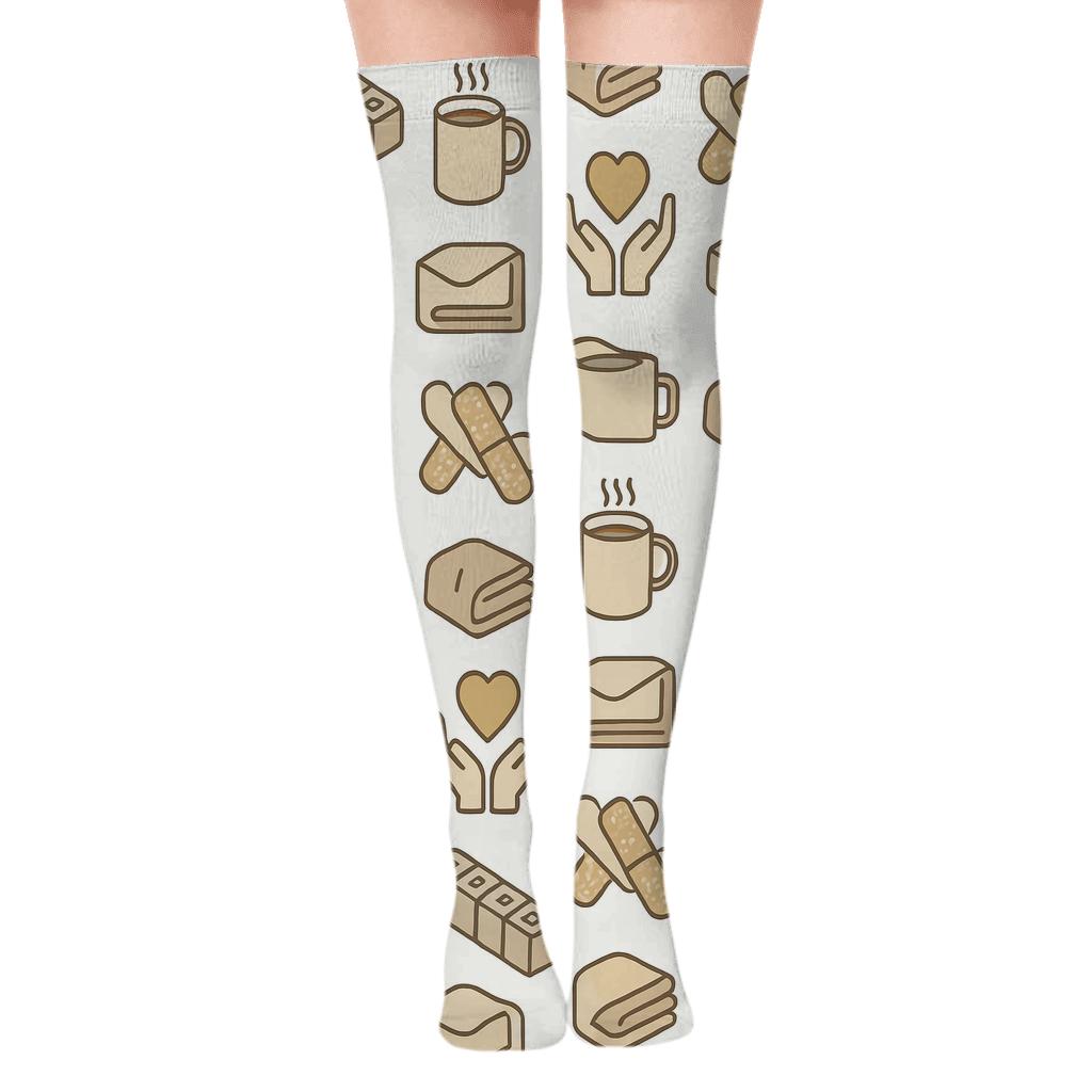 Warm Neutral Care Tools Scatter With Elderly Care Worker custom over-the-knee socks