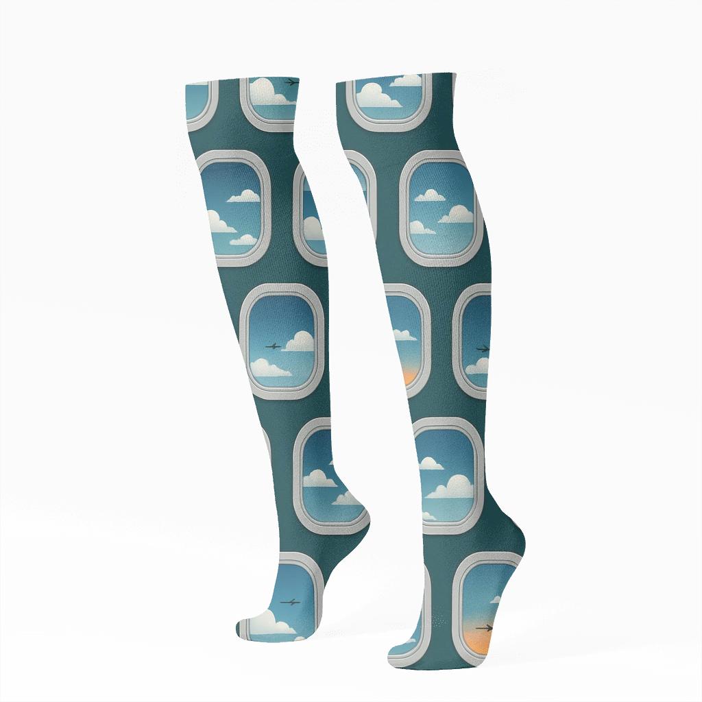 Airplane Window Grid In Deep Teal Twilight personalized knee-high socks