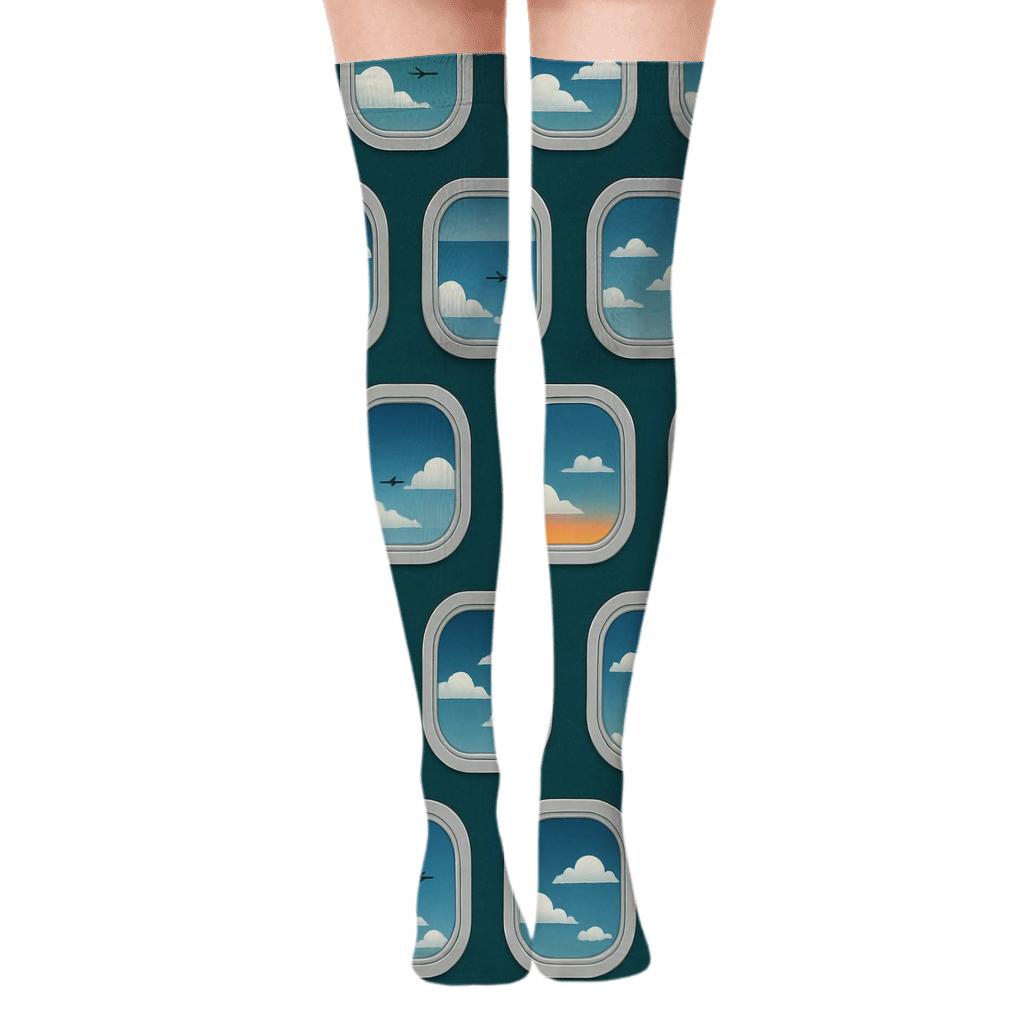 Airplane Window Grid In Deep Teal Twilight soft everyday over-the-knee socks