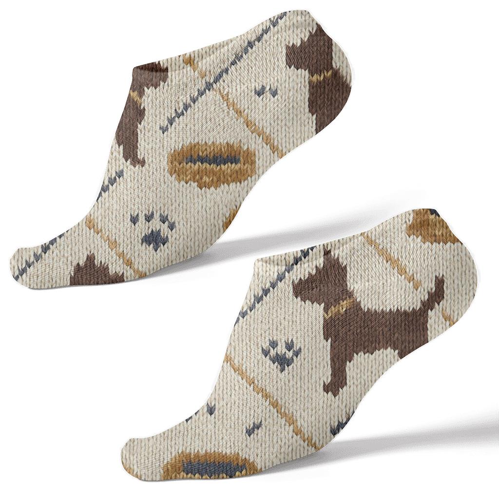 Knitted Lattice With Cozy Dog Motifs premium sports ankle socks