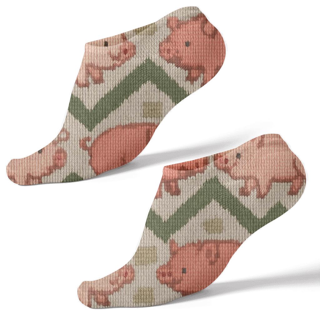 Knitted Illusion Piglet Chevron Weave comfortable cotton ankle socks