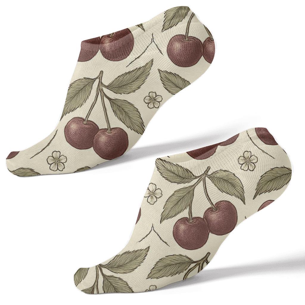 Botanical Poster Cherry Lattice Repeat comfortable cotton ankle socks