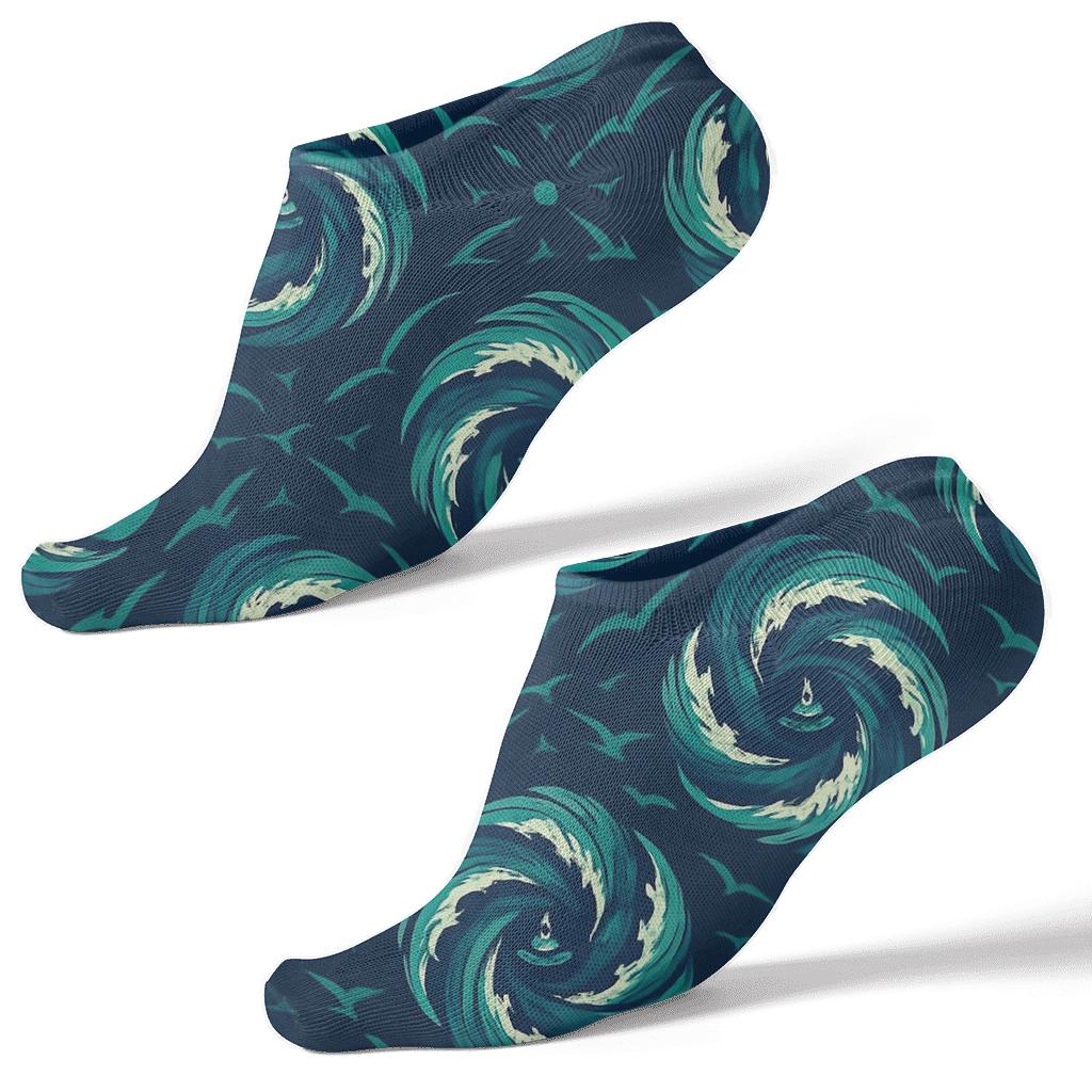 Storm Swell Whirlpool Lattice With Buoy And Seabird Silhouettes designer print ankle socks