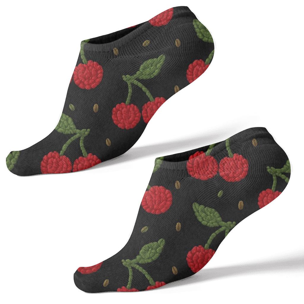Knitted Pattern Illusion With Cherry Diagonal Arrays trendy patterned ankle socks
