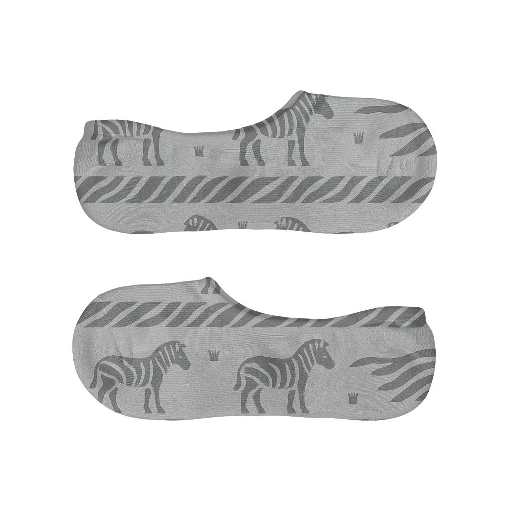 Soft Grayscale Zebra Silhouette Spotlight Bands designer print no-show socks