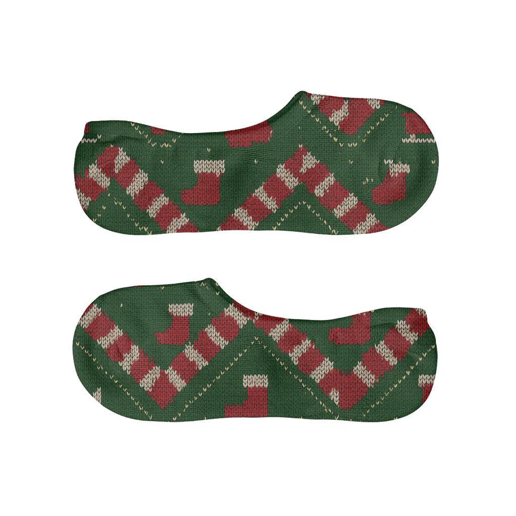 Candy Cane Chevron With Santa Claus Cameos soft cotton no-show socks