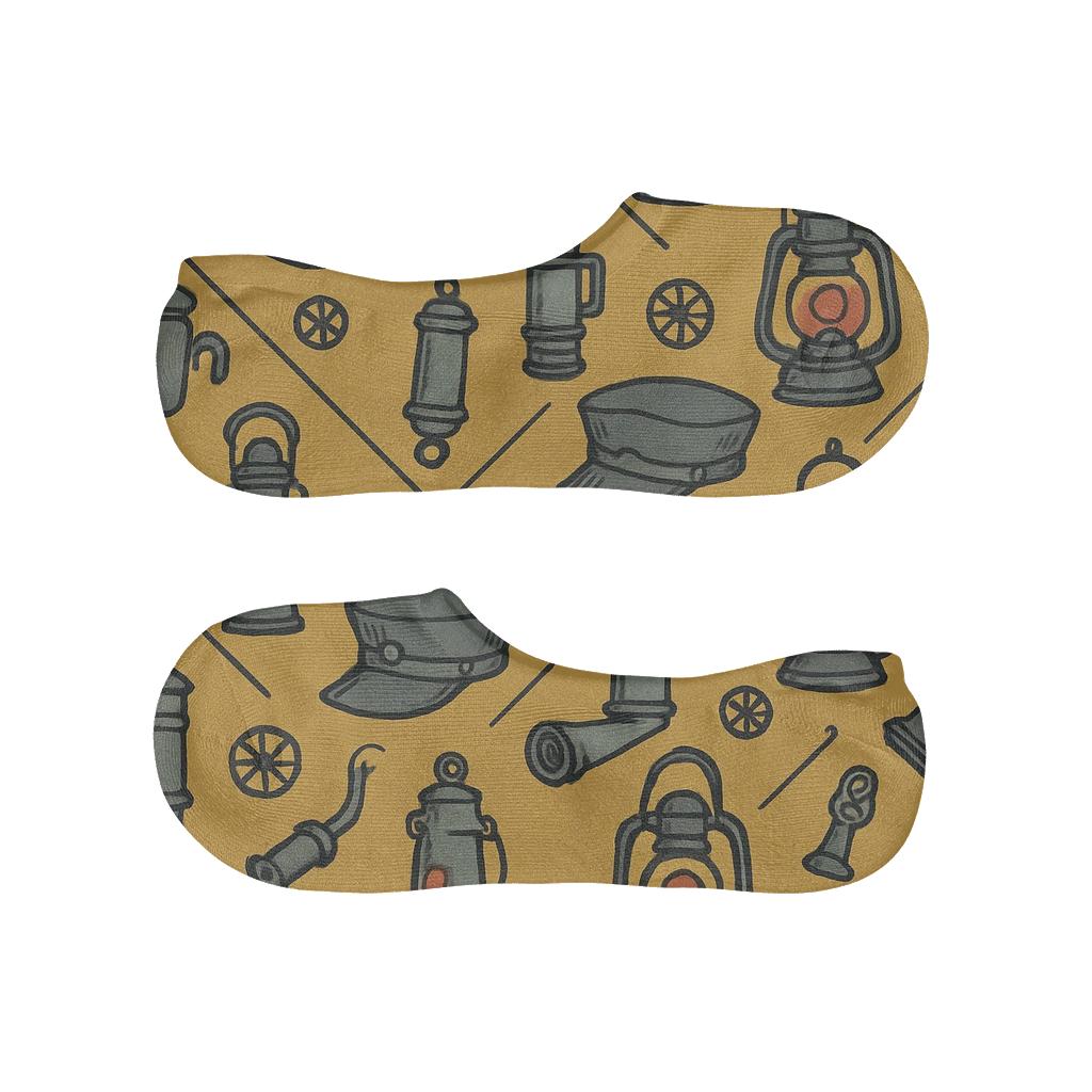 Train Conductor Signal And Whistle Tessellation On Brass Ochre Field soft cotton no-show socks