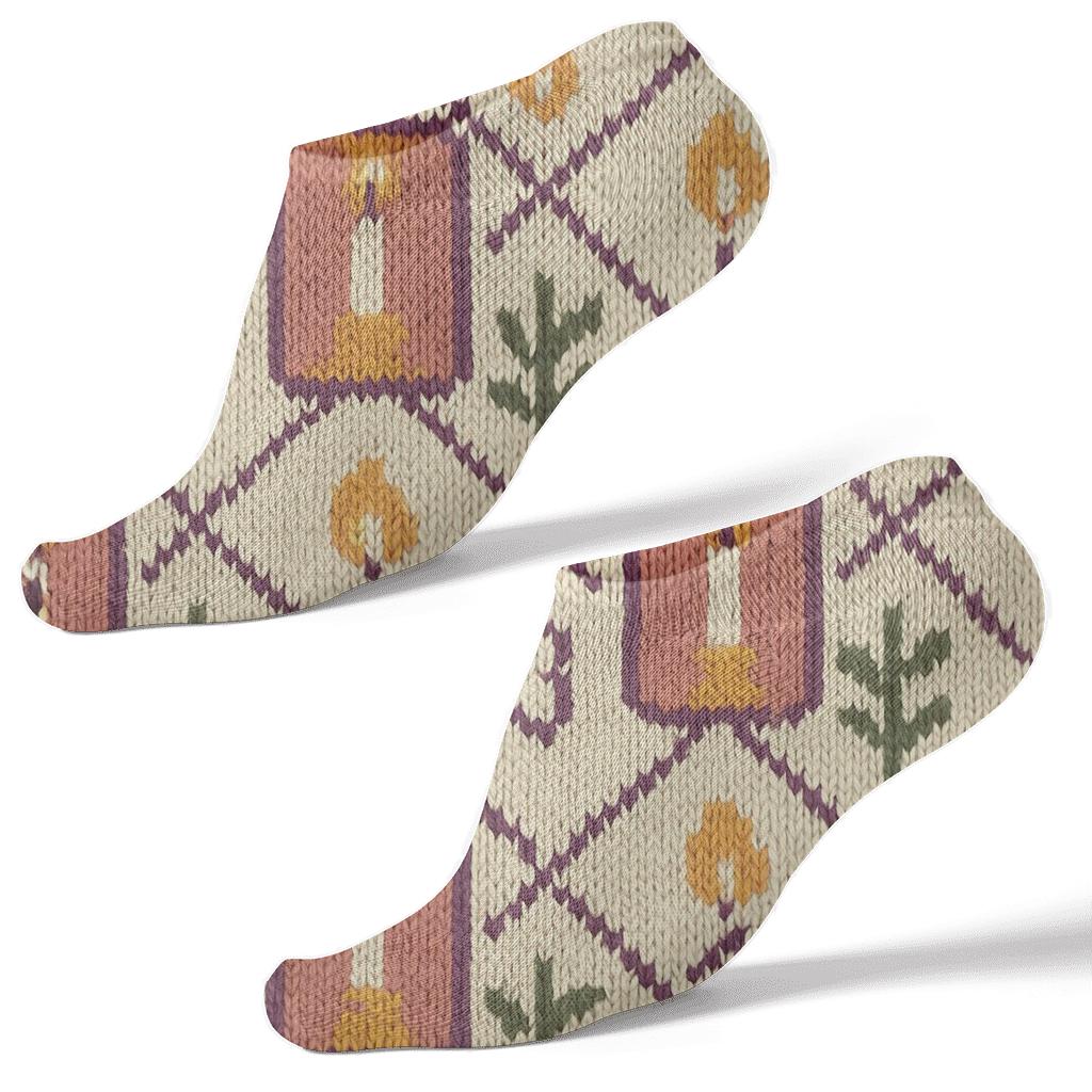 Knitted Chevron With Advent Candles Emblems designer print ankle socks