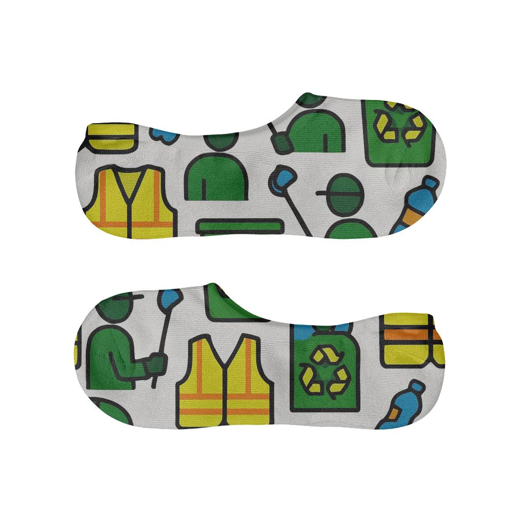 Tessellated Safety Vest Grid With Recycling Plant Worker Cameos comfortable low-cut socks