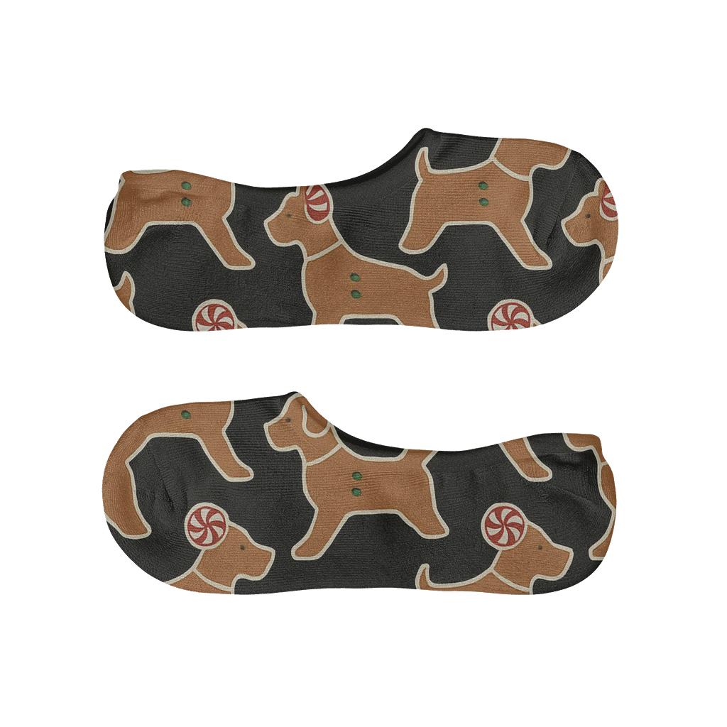 Gingerbread Dog Silhouette Lattice On Black Background anti-slip no-show socks