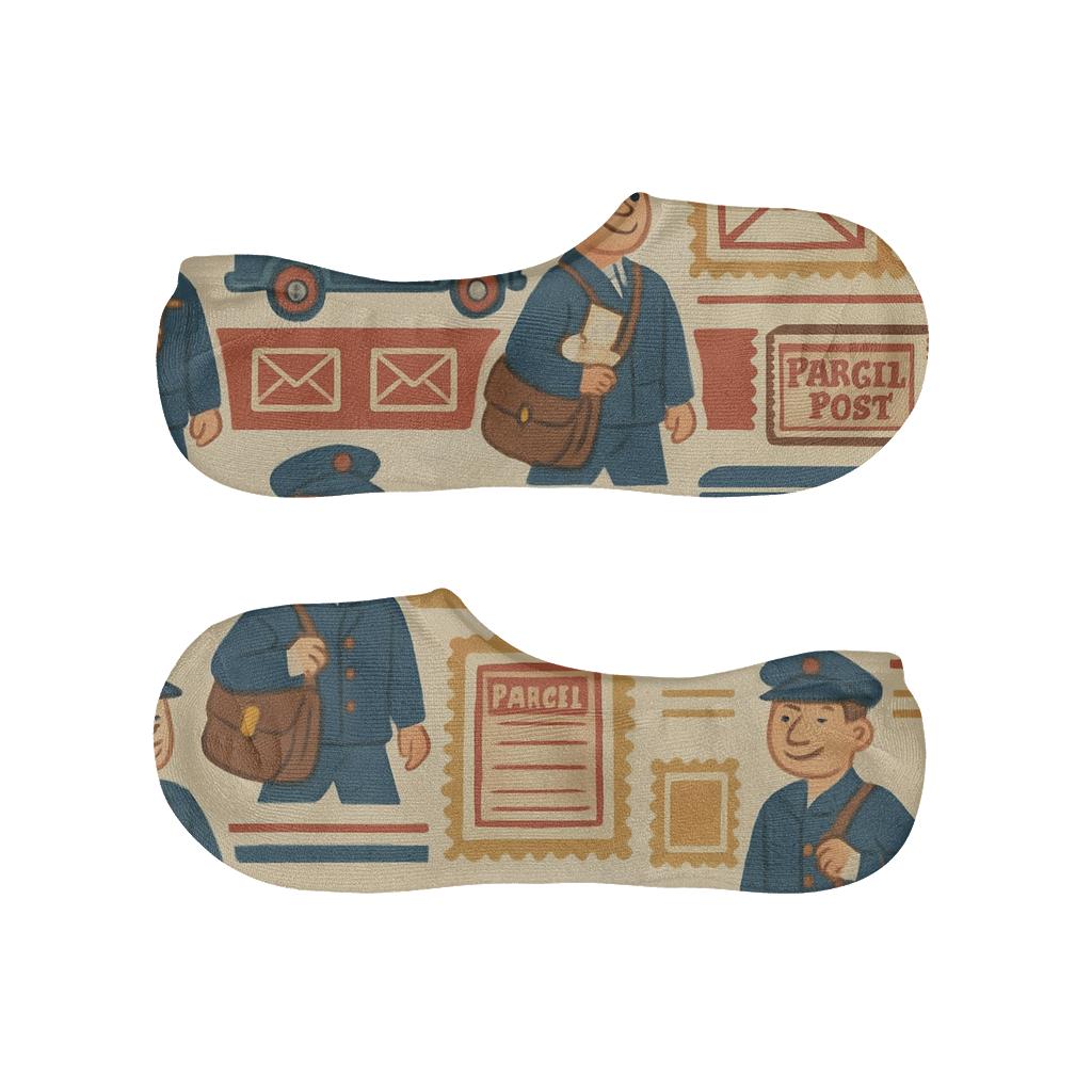 Vintage Poster Collage, Mail Carrier Parade designer print no-show socks