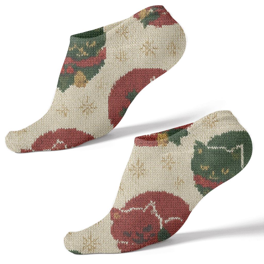 Knitted Kitten Wreath Lattice On Warm Ivory Background designer print ankle socks